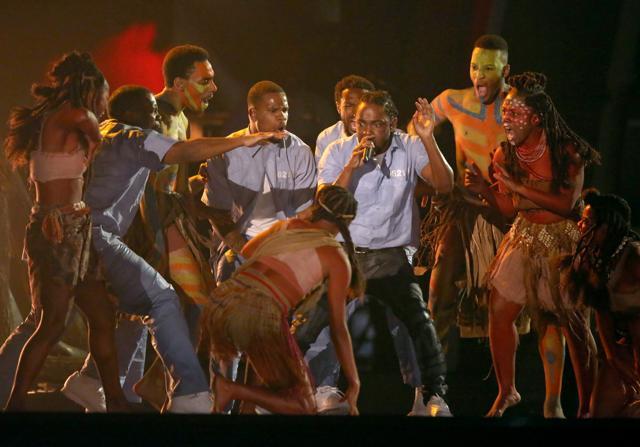 Kendrick Lamar performs at the 58th annual Grammy Awards on Monday, Feb. 15, 2016, in Los Angeles. (Matt Sayles/Invision/AP) Kendrick Lamar performs at the 58th annual Grammy Awards on Monday, Feb. 15, 2016, in Los Angeles. (Matt Sayles/Invision/AP)