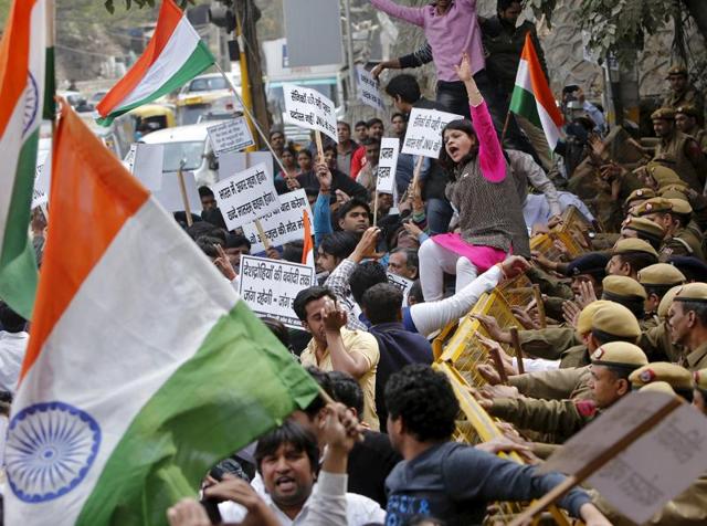 Members of Group of Intellectuals and Academicians staging a protest march against the recent incidents of alleged anti-national activities in JNU and Press Club of India, in New Delhi on Monday (PTI) Members of Group of Intellectuals and Academicians staging a protest march against the recent incidents of alleged anti-national activities in JNU and Press Club of India, in New Delhi on Monday (PTI)
