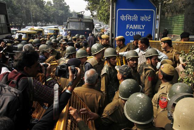 CRPF Personnel entering the Patiala House Court in New Delhi. (Photo by Sanchit Khanna/ Hindustan Times) CRPF Personnel entering the Patiala House Court in New Delhi. (Photo by Sanchit Khanna/ Hindustan Times)