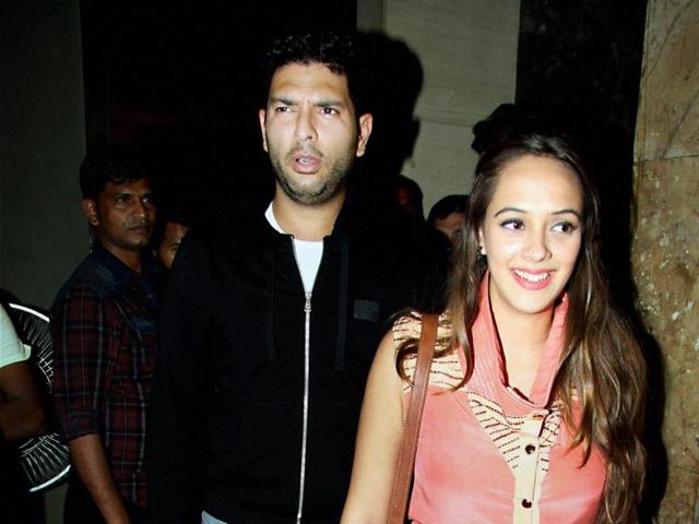 Yuvraj Singh attended Neerja screening with fiance Hazel Keech. (PTI) Yuvraj Singh attended Neerja screening with fiance Hazel Keech. (PTI)