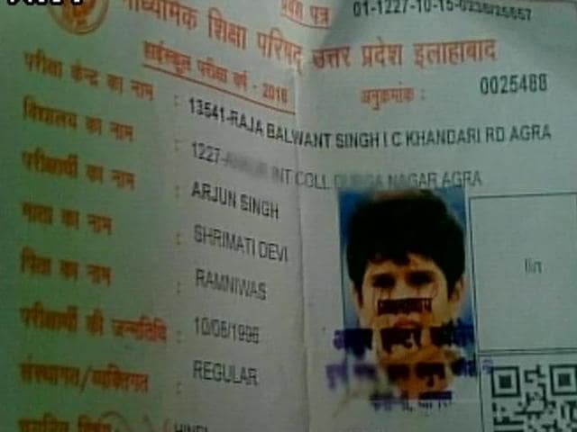 The admit card issued for Arjun Singh in Agra carries the photograph of Sachin Tendulkar’s son whose name is also Arjun. (Image source: ANI)
