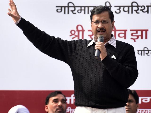 Arvind Kejriwal said action should be taken against students who shouted anti-national slogans at a JNU event but criticised the Centre for failing to arrest those responsible.(Sushil Kumar/Hindustan Times)