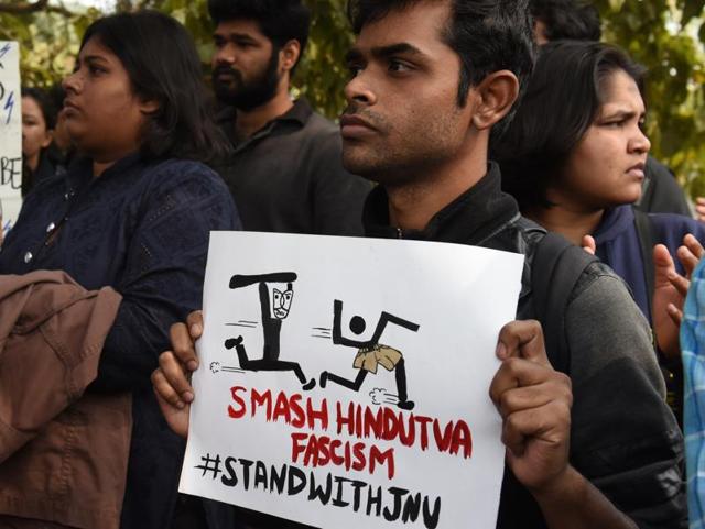 A JNU student makes his point clear. (Sushil Kumar/HT Photo) A JNU student makes his point clear. (Sushil Kumar/HT Photo)