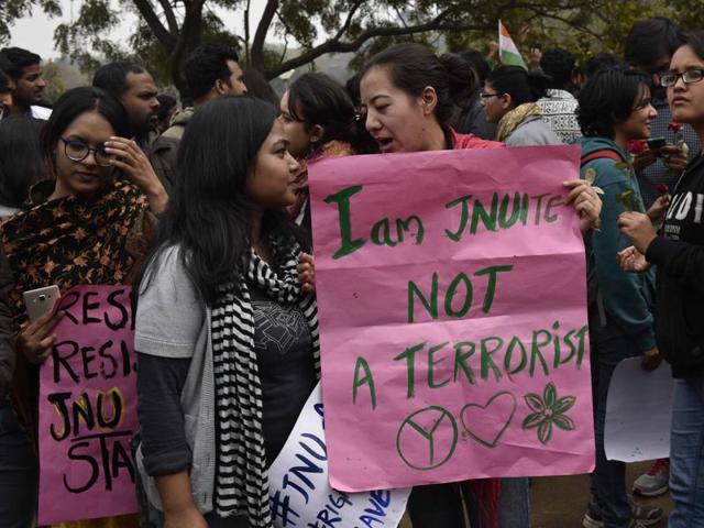 JNU students take out a march in support of JNUSU president Kanhaiya Kumar. (Vipin Kumar/HT Photo) JNU students take out a march in support of JNUSU president Kanhaiya Kumar. (Vipin Kumar/HT Photo)