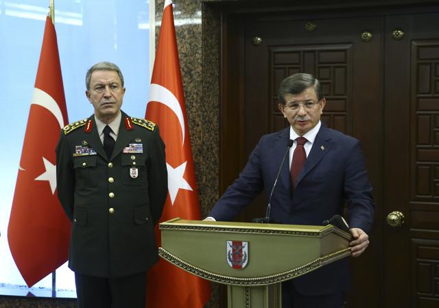 Turkish Prime Minister Ahmet Davutoglu, right, accompanied by Turkish Forces' Chief of Staff Gen. Hulusi Akar, makes a statement regarding Wednesday's explosion in Ankara, Turkey. (AP Photo) Turkish Prime Minister Ahmet Davutoglu, right, accompanied by Turkish Forces' Chief of Staff Gen. Hulusi Akar, makes a statement regarding Wednesday's explosion in Ankara, Turkey. (AP Photo)