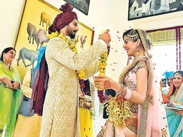 A picture from Shahid and Mira’s wedding album. (HT Photo)