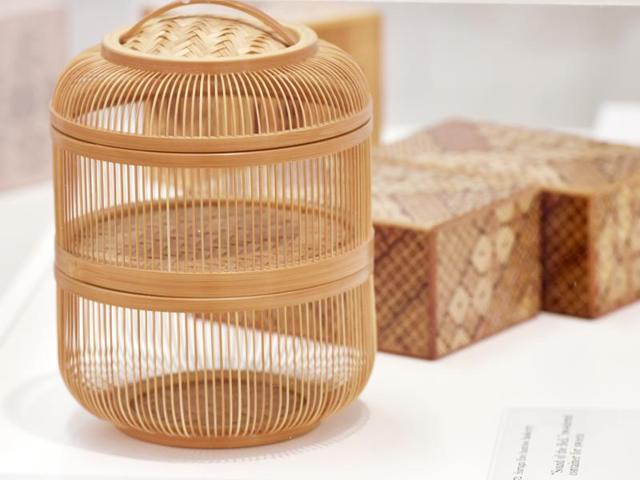 Insect cage and a secret box (in the background) made using the ancient art of marquetry that features delicate patterns by juxtaposing different colours and grains of natural wood. (Photo by Raj K Raj / Hindustan Times) (Hindustan Times)