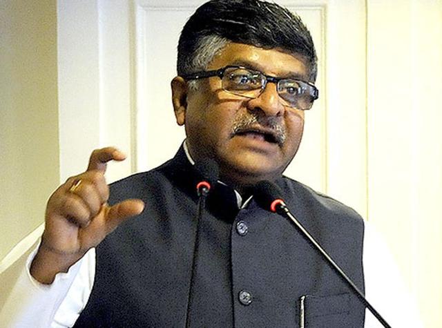 Telecom Minister Ravi Shankar Prasad said that the media was trying to project JNUSU President Kanhaiya Kumar as being a hero.(Sushil Kumar/ HT Photo)