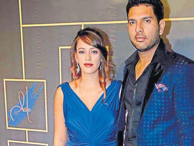Hazel Keech and Yuvraj Singh came together for an event in Mumbai. (HT) 