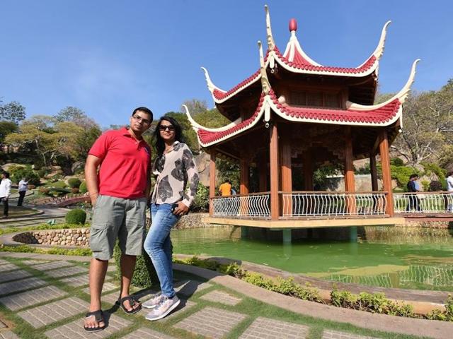 Japanese Garden, a popular tourist spot in the film city. (Photo: Raj K Raj/HT)