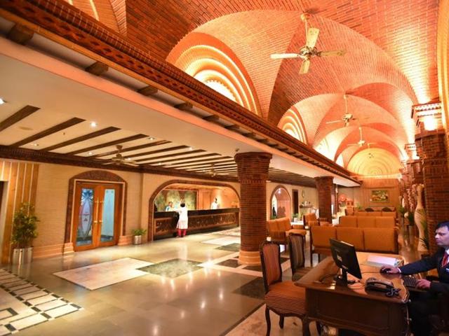 The lobby of Hotel Tara. The film city has themed restaurants and hotels to suit different pockets. (Photo: Raj K Raj/HT)
