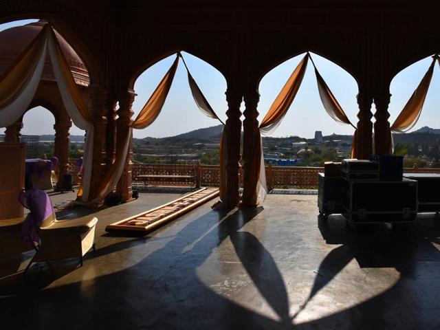 Hawa Mahal, one of the topmost points of Ramoji Film City, venue for films and corporate events. (Photo: Raj K Raj/HT)