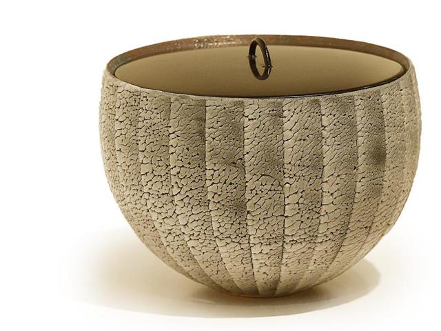 A bowl that is part of the Mino ware or stone ware collection at the exhibition. Here, the potter has created a bumpy surface called “sharkskin”. (Photo by Raj K Raj / Hindustan Times) (Hindustan Times)