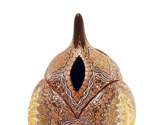An incense burner in overglaze enamels and gold. The design is based on the Yokkaichi relief technique. (Photo by Raj K Raj / Hindustan Times) (Hindustan Times)