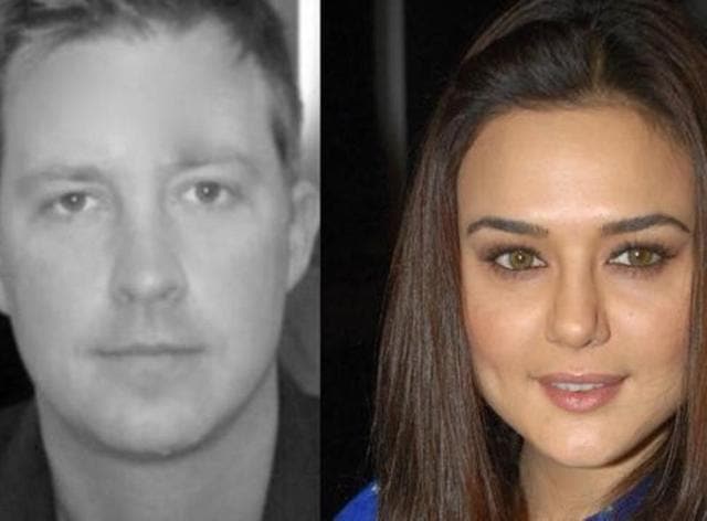 Preity Zinta and her groom-to-be, Gene Goodenough (r).