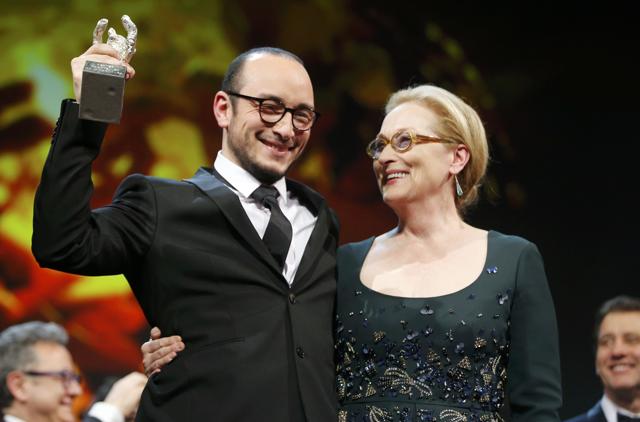 Actor Majd Mastoura holds up the Silver Bear for Best Actor as he stands with jury president and actress Meryl Streep during the awards ceremony of the 66th Berlinale International Film Festival in Berlin. (REUTERS) Actor Majd Mastoura holds up the Silver Bear for Best Actor as he stands with jury president and actress Meryl Streep during the awards ceremony of the 66th Berlinale International Film Festival in Berlin. (REUTERS)