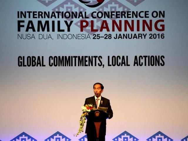 Indonesia's President Joko Widodo speaks at the opening of the International Conference on Family Planning in Nusa Dua. (AFP) Indonesia's President Joko Widodo speaks at the opening of the International Conference on Family Planning in Nusa Dua. (AFP)