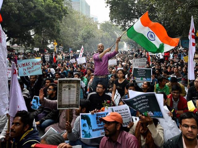 Activists and students from various organisations take out a rally from Mandi House to Jantar Mantar in solidarity with the JNUSU president Kanhaiya Kumar. (PTI) Activists and students from various organisations take out a rally from Mandi House to Jantar Mantar in solidarity with the JNUSU president Kanhaiya Kumar. (PTI)