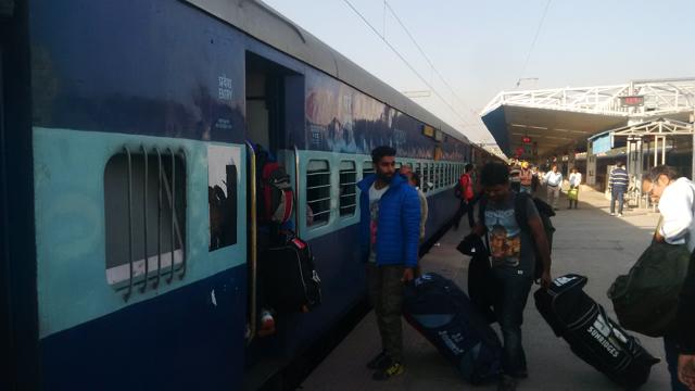 The special train from Chandigarh that departed for the Anand Vihar station in Delhi via the western Uttar Pradesh route at 4.30pm on Monday after all rail and road routes via Haryana to the national capital remained closed owing to the Jat community’s agitation for quota. (Photo: Saurabh Duggal/HT )
