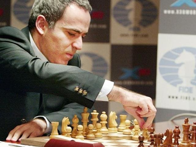 Russian chess grandmaster Garry Kasparov pictured in action competing