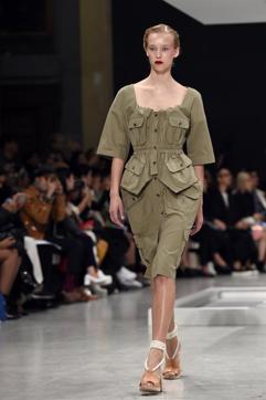 With khaki shades and big pockets, the military look was a key theme for Chalayan. A model presents a creation for Chalayan during the 2016 Spring/Summer ready-to-wear collection fashion show, on October 2, 2015 in Paris. (AFP) With khaki shades and big pockets, the military look was a key theme for Chalayan. A model presents a creation for Chalayan during the 2016 Spring/Summer ready-to-wear collection fashion show, on October 2, 2015 in Paris. (AFP)