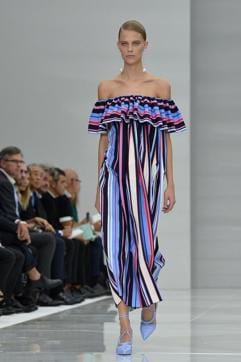 Salvatore Ferragamo splashes horizontal and vertical stripes in fresh springtime shades. A model presents a creation for fashion house Salvatore Ferragamo during the women Spring / Summer 2016 Milan's Fashion Week on September 27, 2015 in Milan. (AFP) Salvatore Ferragamo splashes horizontal and vertical stripes in fresh springtime shades. A model presents a creation for fashion house Salvatore Ferragamo during the women Spring / Summer 2016 Milan's Fashion Week on September 27, 2015 in Milan. (AFP)