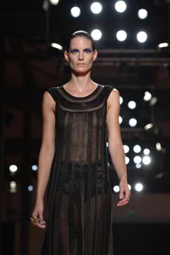 A sheer dress from Missoni suggests rather than reveals. A model presents a creation for fashion house Missoni during the women Spring / Summer 2016 Milan's Fashion Week on September 27, 2015 in Milan. (AFP) A sheer dress from Missoni suggests rather than reveals. A model presents a creation for fashion house Missoni during the women Spring / Summer 2016 Milan's Fashion Week on September 27, 2015 in Milan. (AFP)