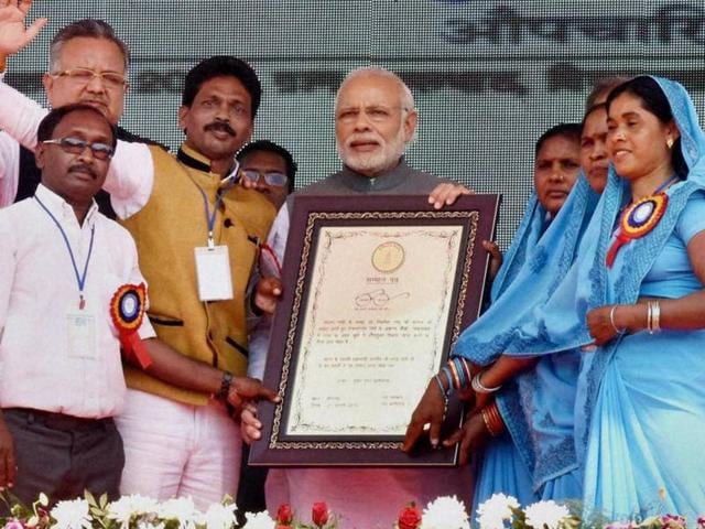 The Shyama Prasad Mukherji Rurban Scheme, aimed at improving basic infrastructure, was launched from the Maoist-hit district of Rajnandgaon.(PTI) The Shyama Prasad Mukherji Rurban Scheme, aimed at improving basic infrastructure, was launched from the Maoist-hit district of Rajnandgaon.(PTI)