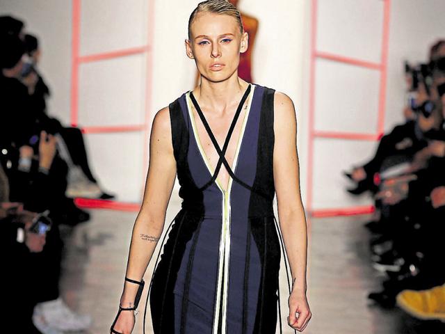 A model walks the runway wearing Chromat Fall 2016 during New York Fashion Week at Milk Studios on February 12, 2016 in New York City. (Getty Images)