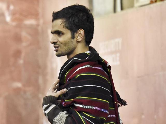 After being underground for days, JNU student Umar Khalid was seen in the JNU campus in New Delhi on Monday.(HT Photo)