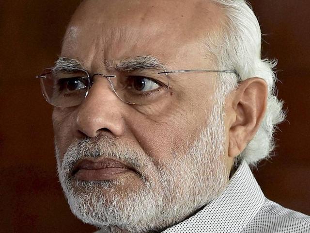Prime Minister Narendra Modi along with union parliamentary affairs minister Venkaiah Naidu, Ministers of State Mukhtar Abbas Naqvi, Jitendra Singh and Rajiv Pratap Rudy arrives to address the media on the first day of budget session in New Delhi on Tuesday.(PTI Photo)
