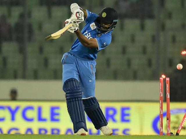 Dhawan is bowled by Al-Amin Hossain. (AFP Photo) Dhawan is bowled by Al-Amin Hossain. (AFP Photo)