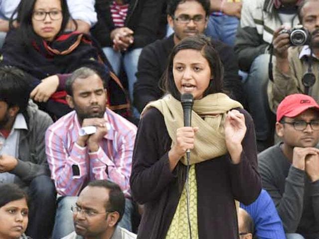 “Friends, this is to inform you that comrade Umar and comrade Anirban have surrendered. However, they have placed their faith in the law and we hope that they will be released soon. We also hope that comrade Kanhaiya gets bail tomorrow,” said JNUSU vice-president Shehla Rashid in a statement. (Vipin Kumar / Hindustan Times) “Friends, this is to inform you that comrade Umar and comrade Anirban have surrendered. However, they have placed their faith in the law and we hope that they will be released soon. We also hope that comrade Kanhaiya gets bail tomorrow,” said JNUSU vice-president Shehla Rashid in a statement. (Vipin Kumar / Hindustan Times)