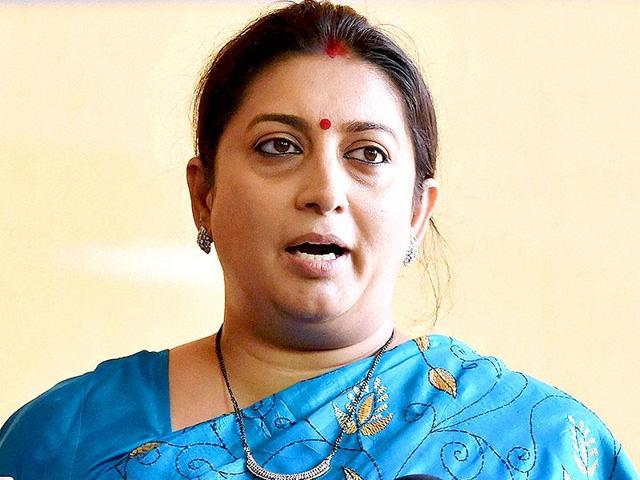 HRD minister Smriti Irani addresses the media during the monsoon session of Parliament in this file photo.