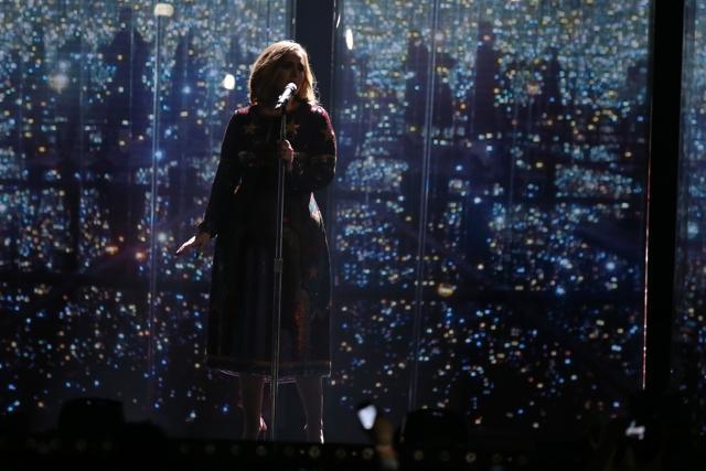 Singer Adele performs onstage at the Brit Awards 2016 at the 02 Arena in London on Wednesday. (Joel Ryan/Invision/AP)