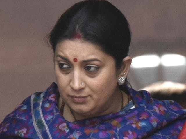 In a hard-hitting reply, laced with emotion and anger, HRD minister Smriti Irani defended the action against students of the Jawaharlal Nehru University, saying students’ union president Kanhaiya Kumar and others had been found indulging in anti-national activities by the varsity authorities.(Arvind Yadav/HT Photo)