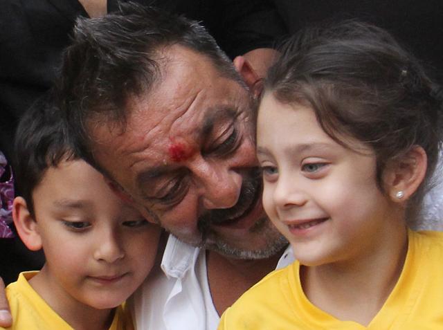 anjay Dutt with his children, Iqra and Shahraan, after he was released from prison. (Pramod Thakur/ Hindustan Times) anjay Dutt with his children, Iqra and Shahraan, after he was released from prison. (Pramod Thakur/ Hindustan Times)