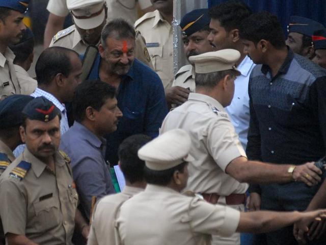 Sanjay Dutt was released from prison after serving about four years for possessing weapons supplied by gangsters behind a series of bomb blasts in Mumbai in 1993.   (AFP) 