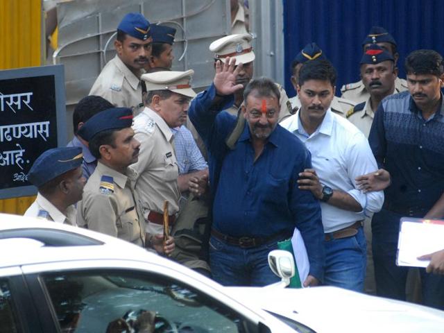 Actor Sanjay Dutt`s house decorated with flowers and posters welcoming him home. Criticism that the Bollywood star received preferential treatment did little to dampen the spirits of his supporters.(IANS Photo)