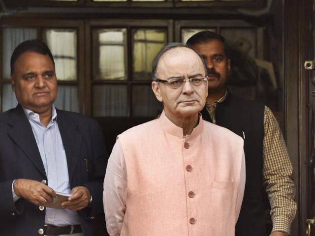 Finance minister Arun Jaitley at Parliament during the Budget Session in New Delhi.(HT Photo/Mohd Zakir)