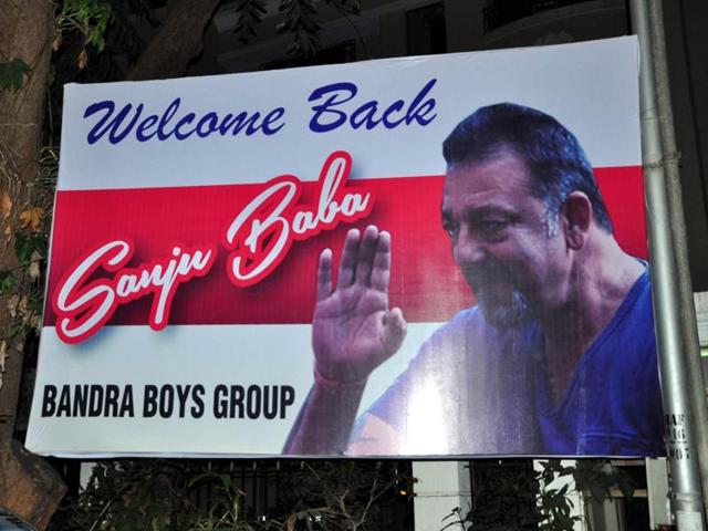 Sanjay Dutt`s Mumbai home as well as the rest of the locality was decorated with flowers and posters welcoming the actor.  (IANS) 