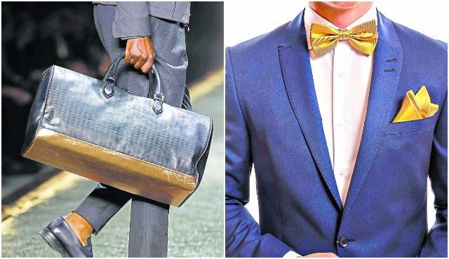 Say it with gold: Want to take gold to workplace? This gold panelled bag (left) showcased by Berluti at Paris Fashion Week is a foolproof inspiration. Team your blingy accessories with outfits in subdued colours. (Agencies)