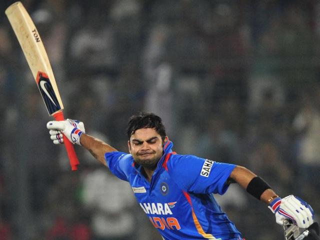 Indian batsman Virat Kohli reacts after scoring a century (100 runs) during the one day international (ODI) Asia Cup cricket match between India and Pakistan in 2014. (AFP Photo) Indian batsman Virat Kohli reacts after scoring a century (100 runs) during the one day international (ODI) Asia Cup cricket match between India and Pakistan in 2014. (AFP Photo)