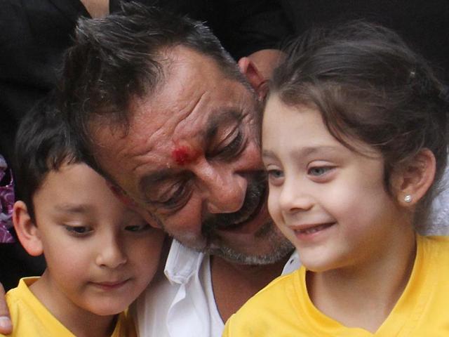 Bollywood actor Sanjay Dutt at his residence after he was released from prison on Thursday. (Pramod Thakur/HT Photo) Bollywood actor Sanjay Dutt at his residence after he was released from prison on Thursday. (Pramod Thakur/HT Photo)