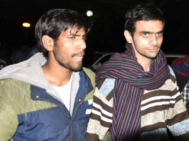Khalid and Anirban, arrested on charges of sedition for raising anti-India slogans on February 9, are in police custody. (PTI) Khalid and Anirban, arrested on charges of sedition for raising anti-India slogans on February 9, are in police custody. (PTI)