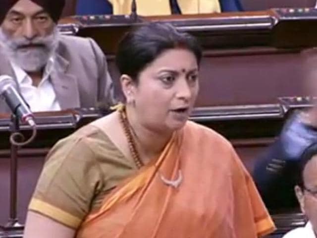 HRD minister Smriti Irani’s remarks over the JNU issue created a ruckus in the Parliament on Friday.(ANI Photo)