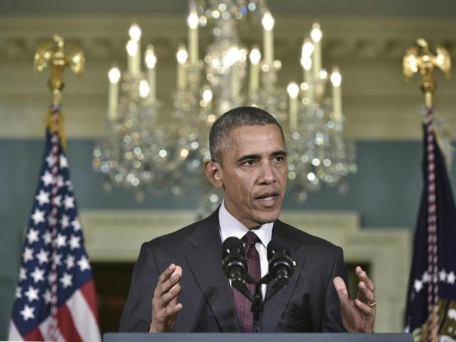 US President Barack Obama speaks following a meeting with the National Security Council (NSC) at the State Department in Washington, DC. (AFP Photo) US President Barack Obama speaks following a meeting with the National Security Council (NSC) at the State Department in Washington, DC. (AFP Photo)
