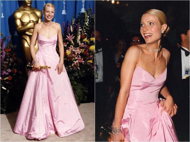 Gwyneth Paltrow’s girly pink Ralph Lauren gown in 1999 is one of the memorable gowns in Oscar fashion history. (Pinterest)