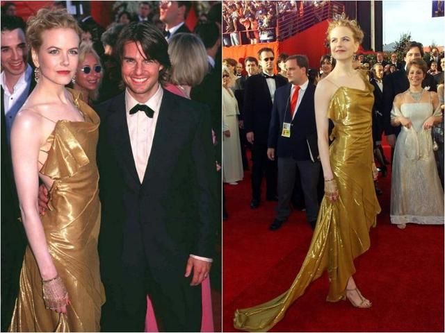 In 2000 she most certainly stole the show as she walked the red carpet with then-husband Tom Cruise. She positively shimmered in the clingy one-shouldered gold gown. (Pinterest)