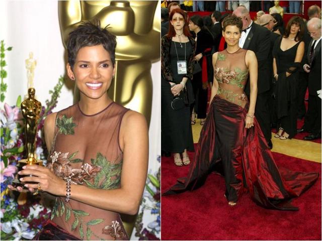 Halle Berry showed off her famous physique in this sexy sheer Elie Saab creation in 2002. (Pinterest)
